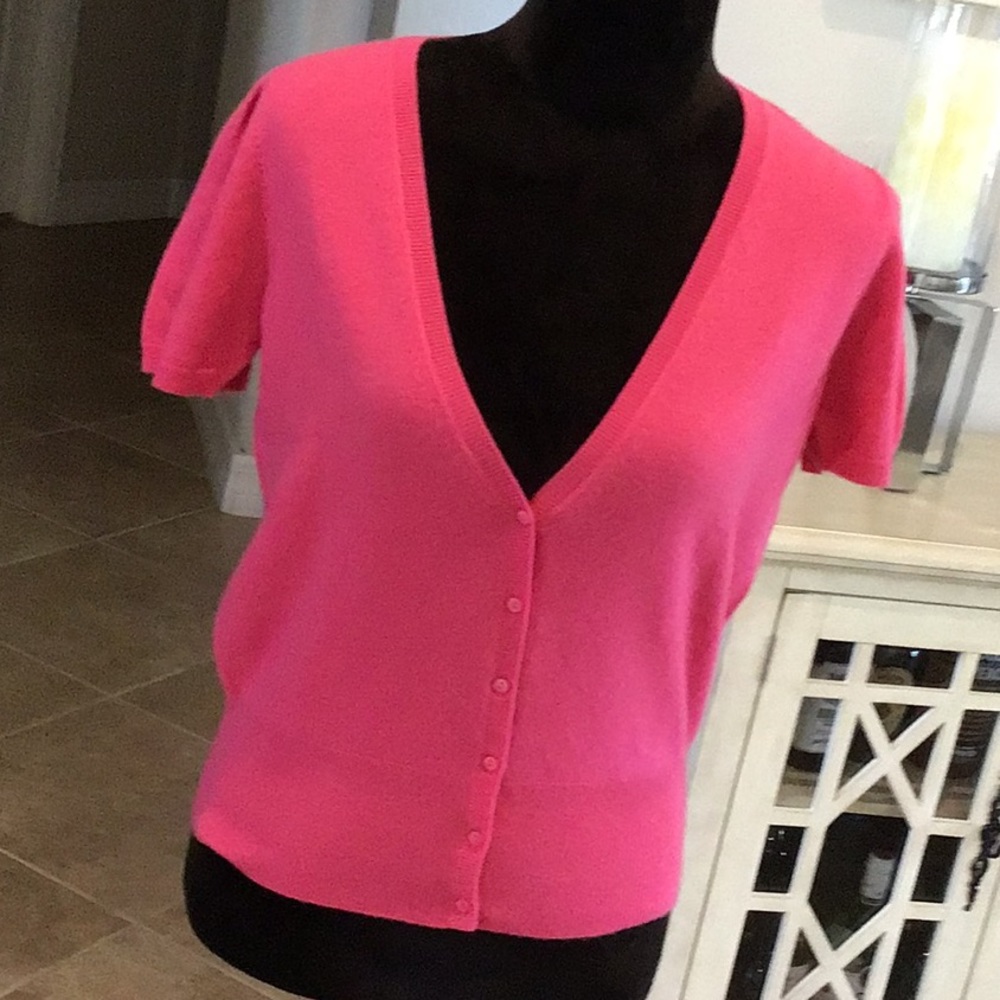 Pure Collection button down short sleeve cashmere top, pink, size 6